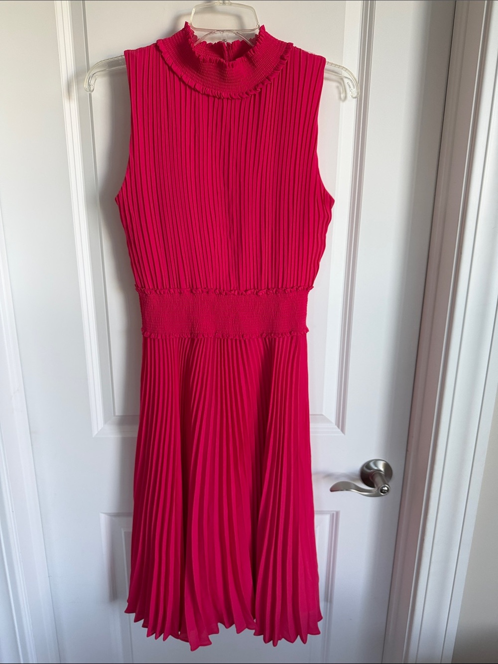 Nanette Lepore Pleated Mock Neck Women’s Dress - Hot Pink